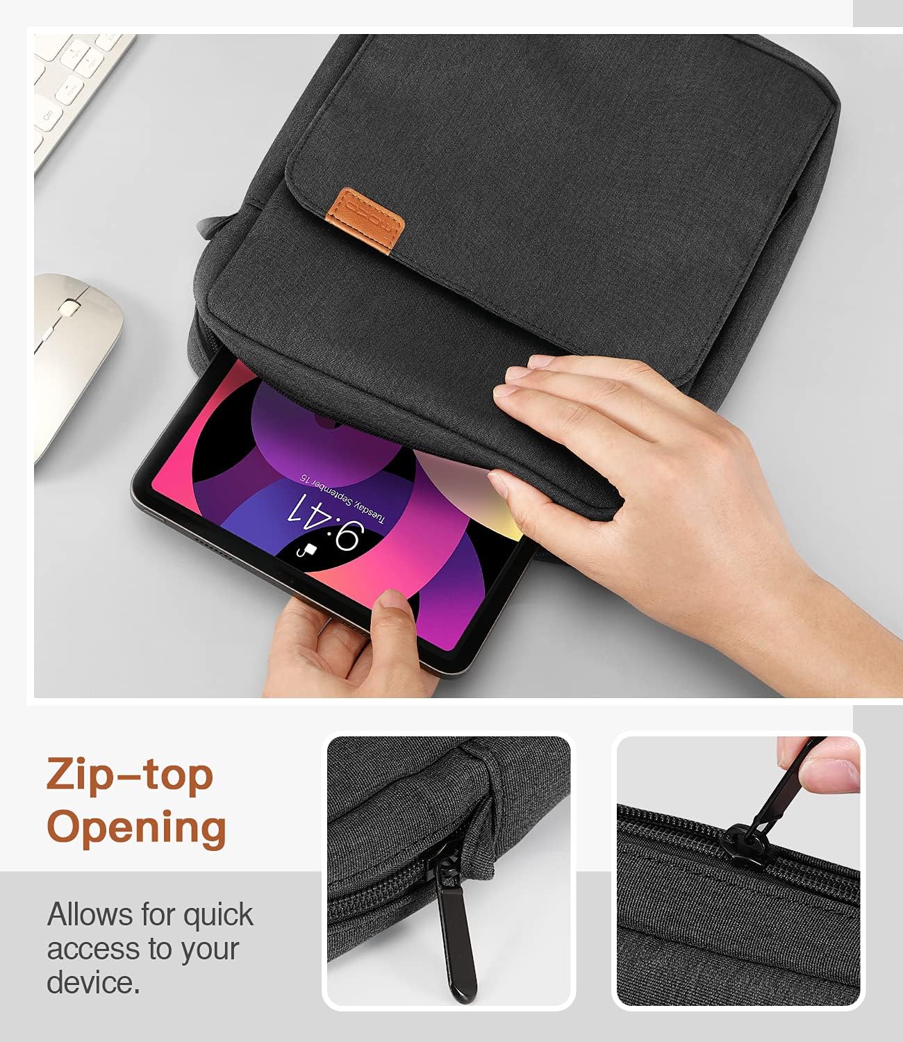 MoKo 13 Inch Tablet Sleeve Bag, Fits with 13 Inch New iPad Pro M5 & Air M4/M3, iPad Pro 12.9 M2&M1,Surface Laptop Go 12.4,Galaxy Tab S8+/S9+ 12.4,Handle Carrying Case with Shoulder Strap,Black &Gray