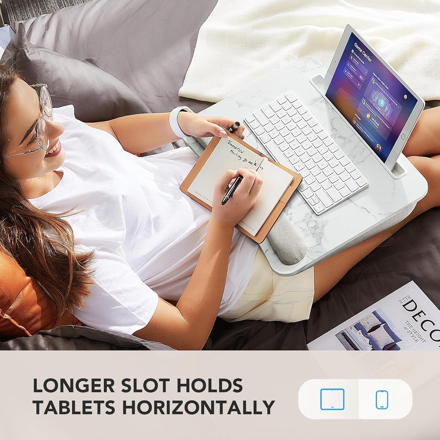 HUANUO Laptop Lap Desk - Portable Lap Desk with Pillow Cushion, Fits up to 15.6 inch Laptop, with Anti-Slip Strip & Storage Function for Home Office Students Use as Computer Laptop Stand, Book Tablet