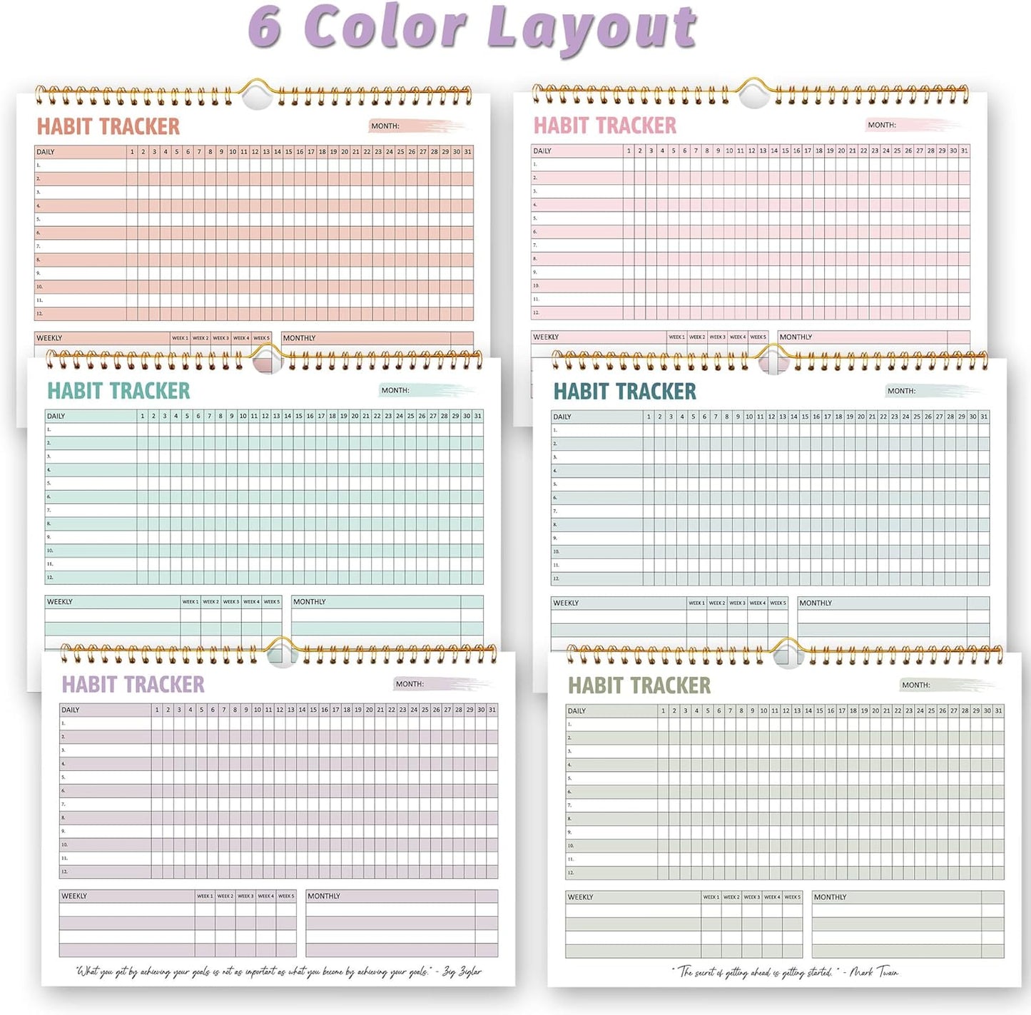 Habit Tracker Calendar, Aesthetic Daily Weekly Goal and Habit Tracker Journal, 12 Months Undated Habits Tracker Planner with Spiral Binding, Boost Productivity Tool and Workout Calendar, 11.7"x8.5"