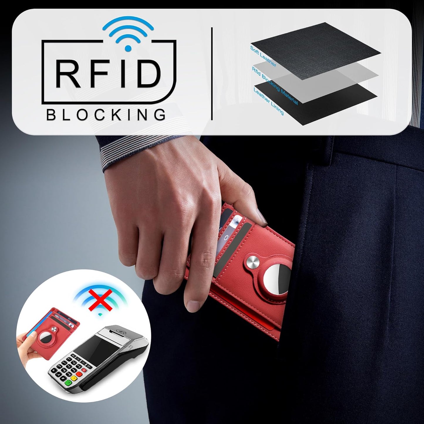 Slim Minimalist Front Pocket Air Tag Wallet, RFID Blocking Card Holder Wallet with Airtag Holder