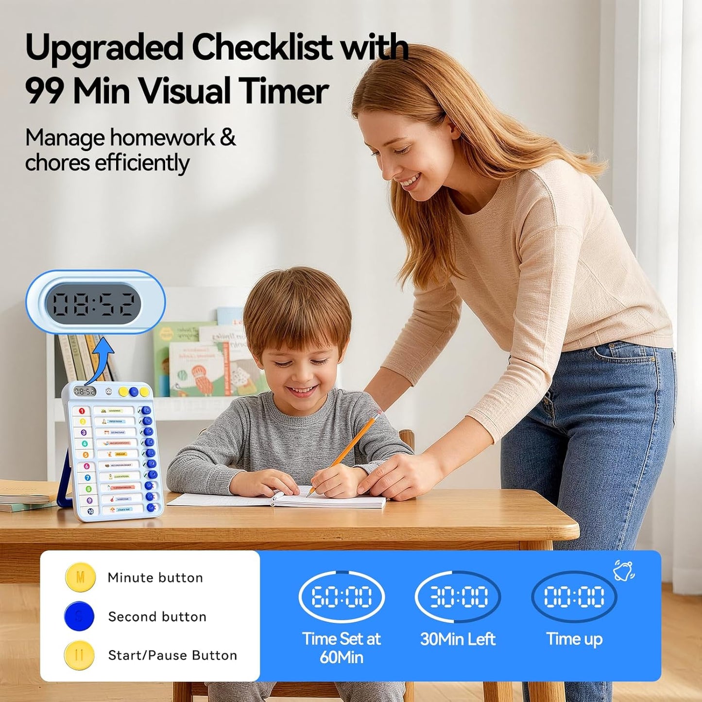 Chore Chart for Kids, Checklist Planning Board with Sliders, 19 Personalizable Sheets and Magnetic Marker, ADHD Tools for Kids to Do List Routine Chart Visual Schedule Board with Stand