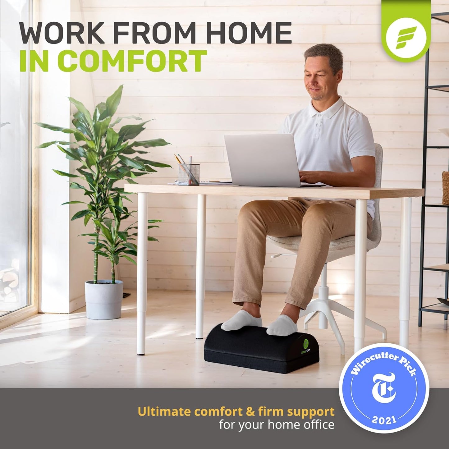 ErgoFoam Foot Rest for Under Desk at Work Adjustable - Chiropractor-Endorsed, High-Density Foam, Velvet (Black)