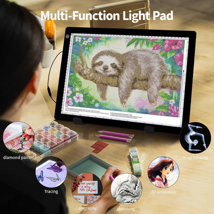 A4 Light Board for Diamond Painting - Tracing Light Box with Stand, Stepless Dimmable 3 Levels Brightness Light Pad, Ultra-Thin LED Light Pad for Weeding Vinyl, Drawing, Diamond Painting