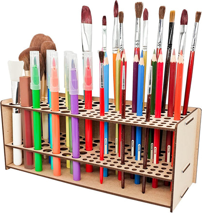 Wooden Paint Brush Holder with Wood Glue 69 Holes MDF Paintbrush Holder Organizer Artist Brush Holder Paint Brush Stand Rack for Artist Brushes Pens Pencils