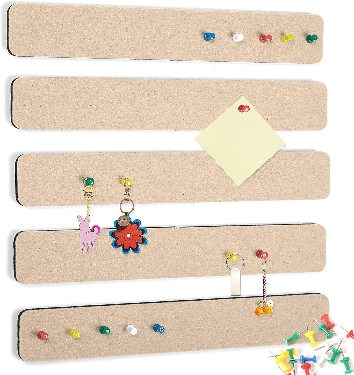 Felt Pin Board Bar Strips Bulletin Board for Bedrooms Offices Home Wall Decoration, Notice Board Self Adhesive Cork Board with 35 Push Pins for Paste Notes, Photos, Schedules