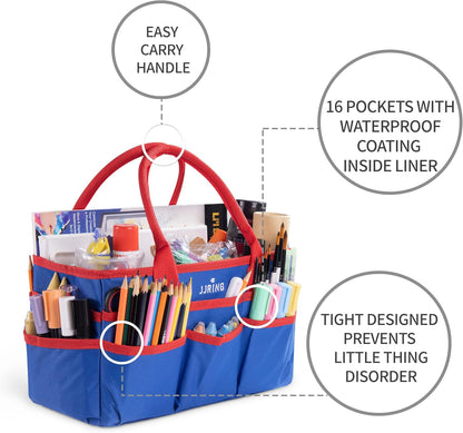 Jjring Craft and Art Organizer Tote Bag - 600D Silver Nylon Fabric Art Caddy with Pockets - for Art, Craft, Sewing, Medical, and Office Supplies Storage