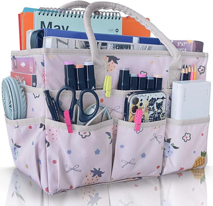 Cupohus Art Organizer Craft Storage Tote Bag with Pockets and Handles, Oxford Fabric Carrying Caddy for Teacher, Officer, Artist, Traveler –Purple