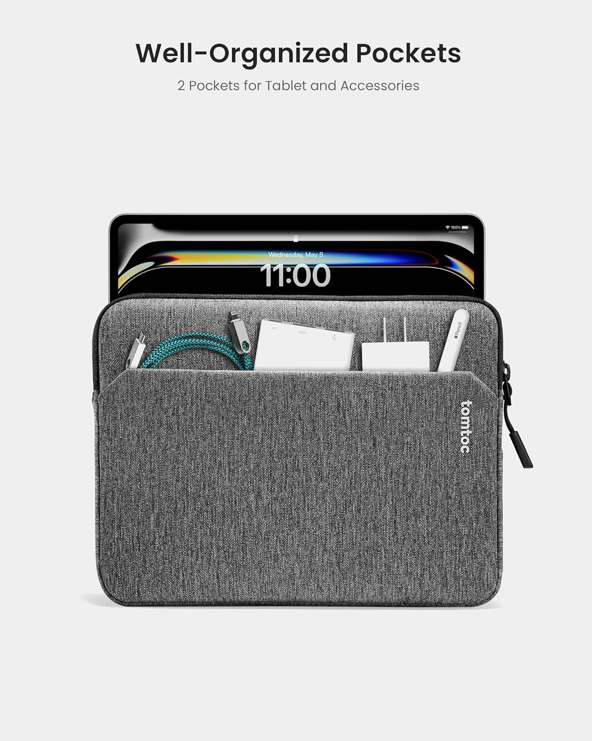 tomtoc 11 Inch Tablet Case Sleeve for 2026 iPad Air M4&M3, 2025 iPad Pro M5/M4, iPad (A16), Galaxy Tab S11/A11+, Fits Magic Keyboard and Smart Keyboard Folio