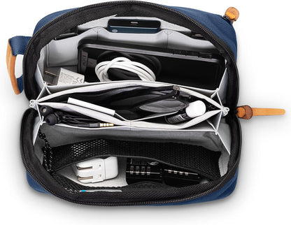 Tech Bag Organizer - Small Electronics Organizer Pouch for Travel - Premium Travel Case with Leather Accents - Mesh Pocket for Cables, Cords and Chargers (Black)