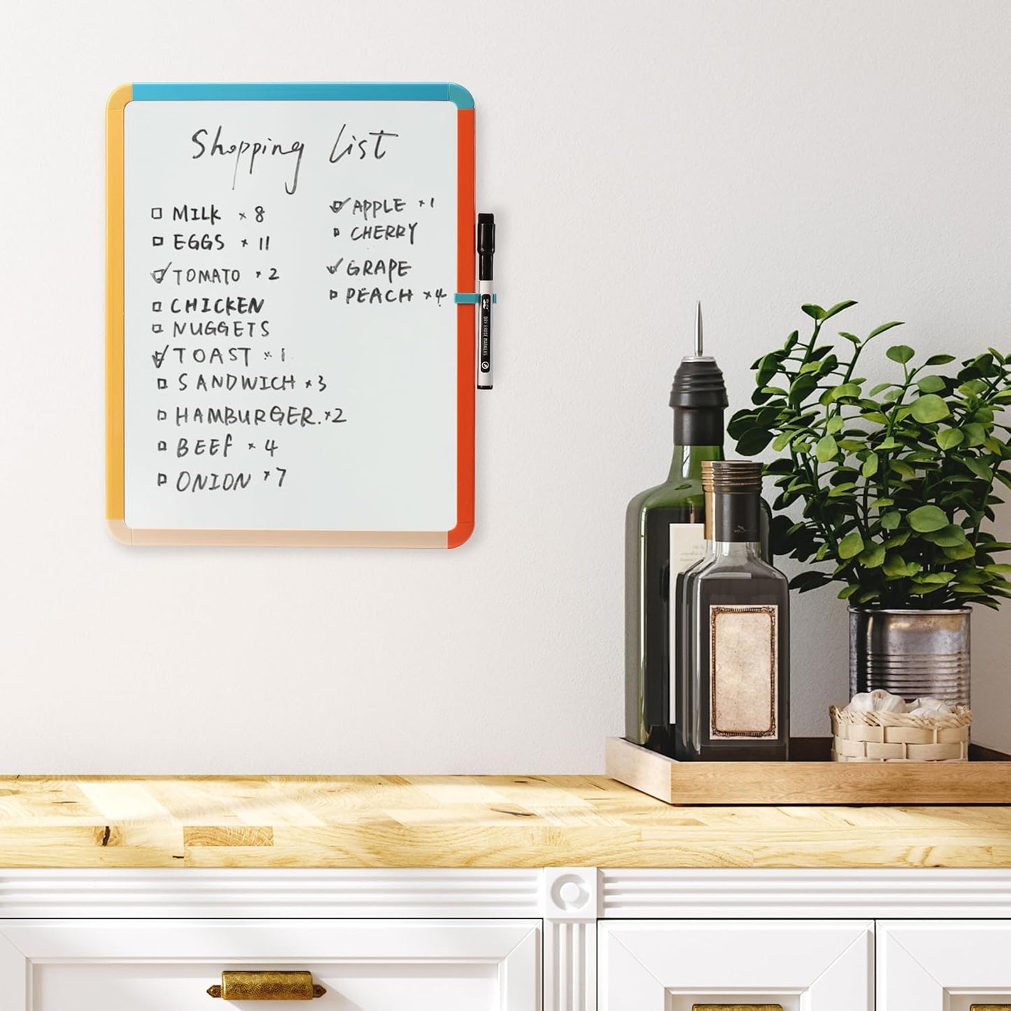 Mr. Pen- Dry Erase Board, 14” x 11” with a Black Dry Erase Marker, White Frame, Small Mini White Board for Students, Fridge, Wall, Locker, Includes Double Sided Tapes