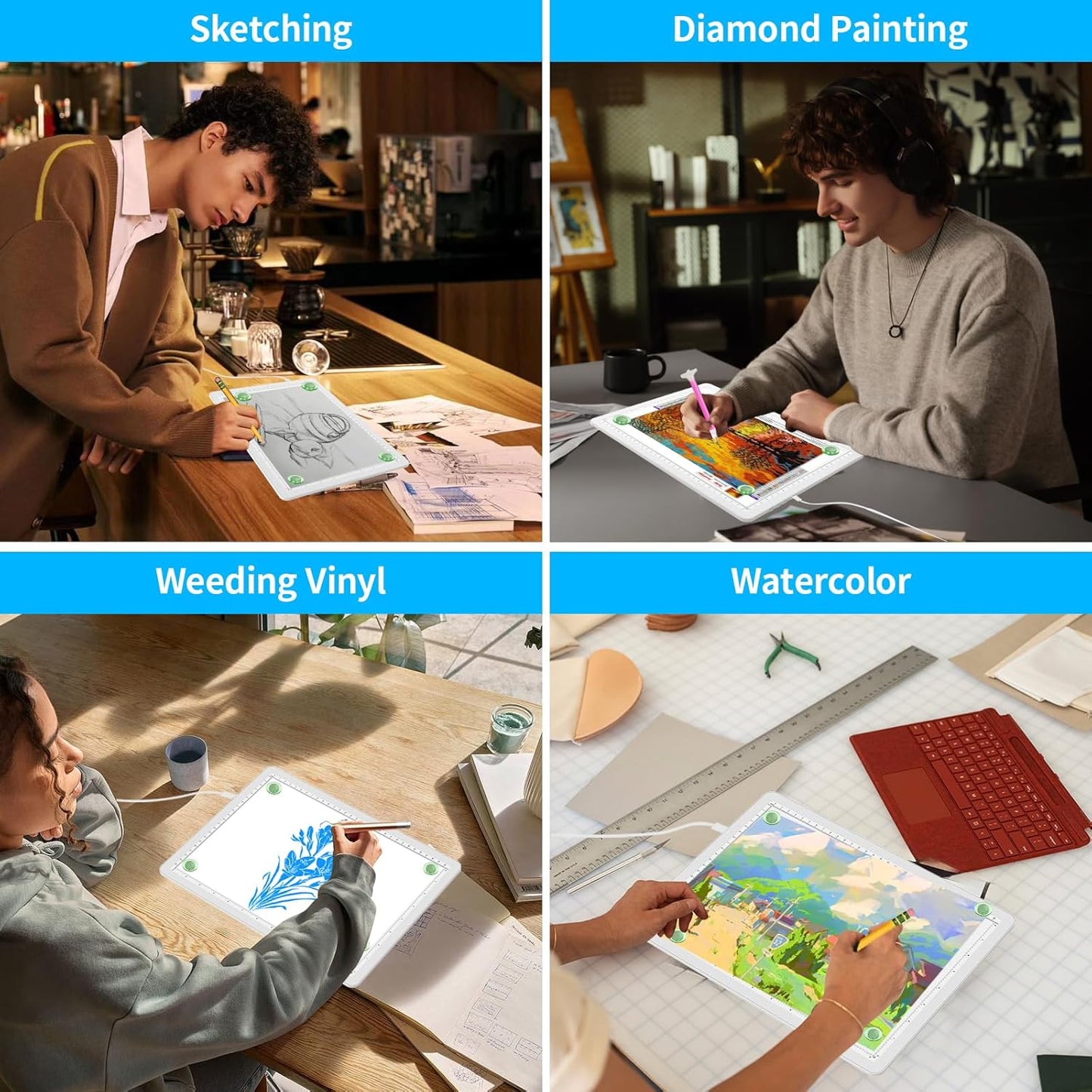 Phylosal Magnetic A3 Light Pad with Bag, Super Bright Light Box with Side Button, Diamond Art Light Board, Lightbox for Tracing and Drawing, USB Power Light Table for Sketching, Weeding Vinyl (White)