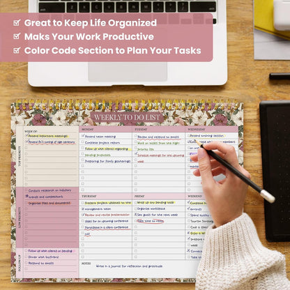Weekly To Do List Notepad with 52 Undated Sheets（8.5"×11"）- Undated Weekly Planner Notepad for Office Desk Accessories and Supplies - Midnight Lilac