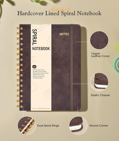 Graph Spiral Journal Notebook, A5 Hardcover Spiral Journals for Women Men, 100 GSM Graph Paper Notebooks, 150 Pages Spiral Bound Grid Notebook for Writing Note Taking Work 5.75" x 8.38" Olive Green