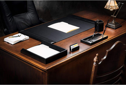 DACASSO Leather Desk Pad with Side Rails - Luxury Leather Desk Blotter for Writing - Executive Desk Surface Protector - (Chocolate Brown, 25.5 x 17.25”)