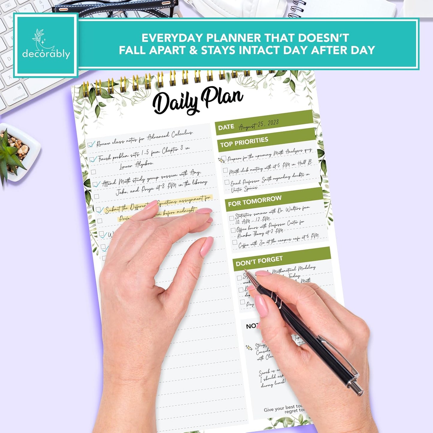 Decorably 52 Sheets Nude Pink Undated Daily to Do List Notepad, 6.5x10in Spring-Bound Easy Tear-Off Design, with Priorities, Checklist, Agenda, Reminders, Notes - Home, School, Office