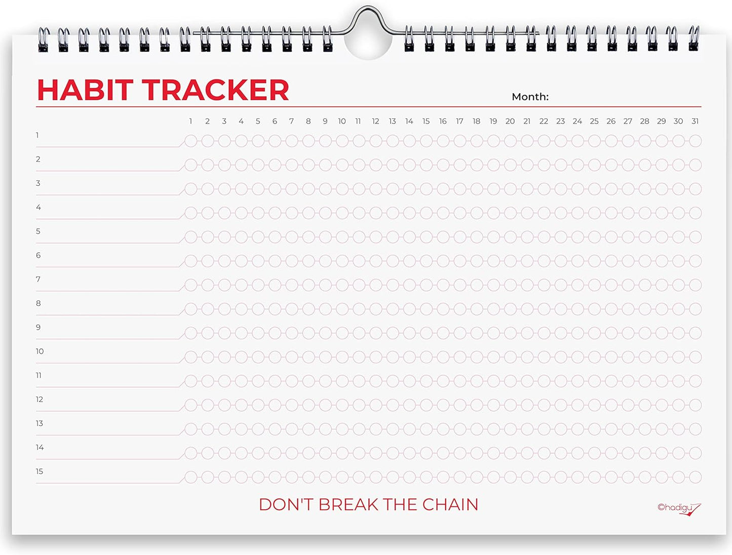 Hadigu Habit Tracker Calendar (Undated 12 Month) Colorful Motivational Design, Spiral Bound and Hanger, A4 Size (8,3"x11.7") Quality Heavy Paper, Monthly Habit Tracker Journal, Goal Tracker, Workout