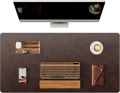 YSAGi Genuine Leather Desk Mat, 35.4"X17" Leather Desk Mat, Office Desk Pad, Thick Desk Pad with Stitched Line, Non-Slip Laptop Writing Pad with Rubber Base(Black, 35.4"X17")