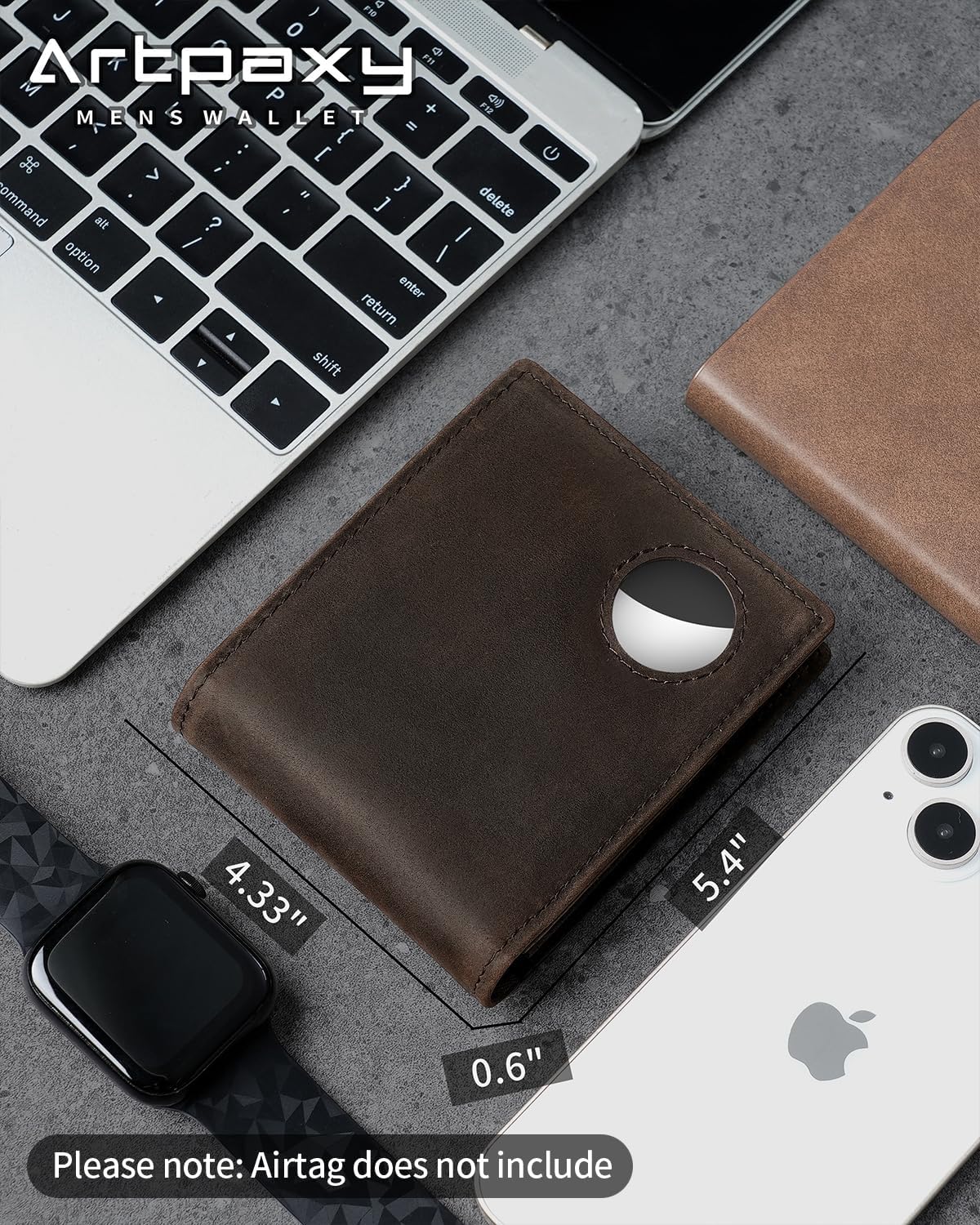 Mens Wallet With AirTag Holder, Bifold Leather RFID Blocking 1-2 ID Windows 12-13 Card Holders, Gift Box and Screen Protector Included, AirTag Not Included
