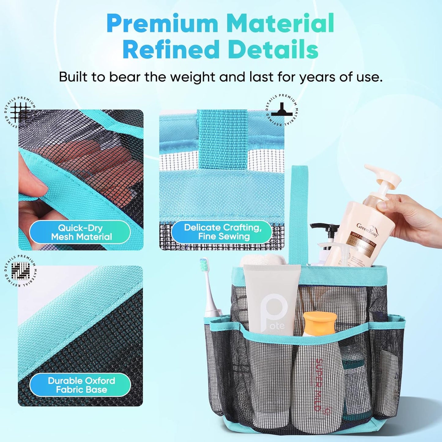 EUDELE Mesh Shower Caddy Portable for College Dorm Room Essentials, Shower Caddy Dorm with 8-Pocket Large Capacity for Beach, Swimming, Gym, Travel essentials