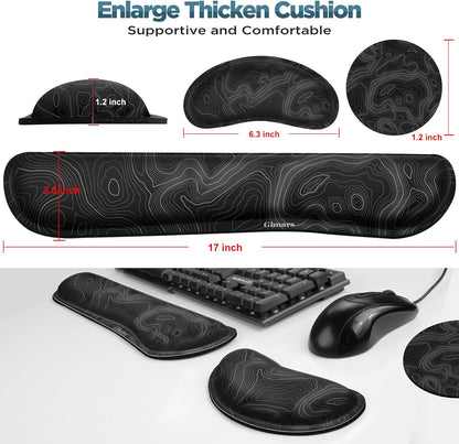 Gimars Upgrade Enlarge Silky and Superfine Fabric Gel Memory Foam Keyboard Wrist Rest Set, Ergonomic Keyboard Mouse Wrist Support for Typing Pain Relief, Comfort for Office, Gaming, Computer, Black
