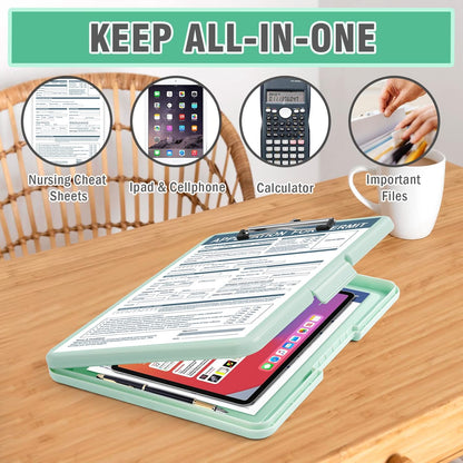ANZNKU Clipboards with Storage, 13x9.6 Heavy Duty Nursing Clipboard Foldable, Plastic Storage Clipboard with Pen Holder, Cute Clip Board Folder for Teacher Nurse Work, School & Office Supplies(Black)