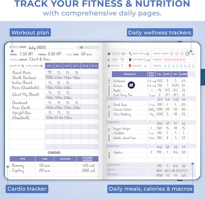 Clever Fox Fitness & Food Journal – Nutrition & Workout Planner for Women & Men – Diet & Gym Exercise Log Book with Calendars, Diet & Training Trackers - Undated, A5 Size, Hardcover (Forest Green)