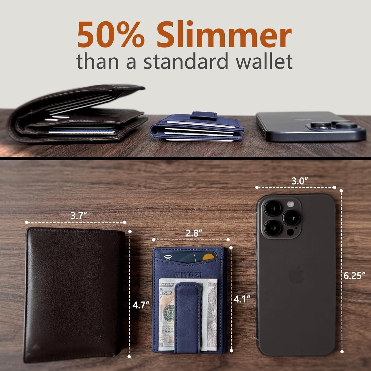 miyozi Airtag Wallet for Men- with Money Clip Gift Boxed, Magnetic Closure Slim Genuine Leather Front Pocket Wallet, 4.1"x 2.8", RFID Blocking