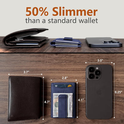 miyozi Airtag Wallet for Men- with Money Clip Gift Boxed, Magnetic Closure Slim Genuine Leather Front Pocket Wallet, 4.1"x 2.8", RFID Blocking