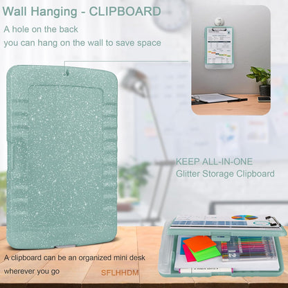 Glitter Clipboard with Storage,Storage Clipboard with Pen Holder,A4 Binder Clip Boards 8.5x11 with Low Profile Clip,Side Opening Sparkle Clipboards, Clipboards Folder for Office Supplies-Starry Black