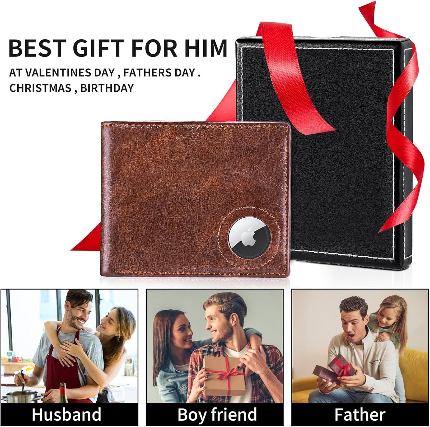 GIPUSSON Slim Leather Wallet for Men Airtag Hidden, Large Bifold Mens Wallet RFID Blocking with ID Windows, Credit Card Holder for Men Wallet