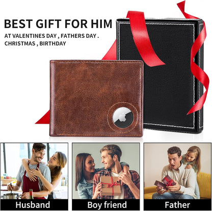GIPUSSON Slim Leather Wallet for Men Airtag Hidden, Large Bifold Mens Wallet RFID Blocking with ID Windows, Credit Card Holder for Men Wallet