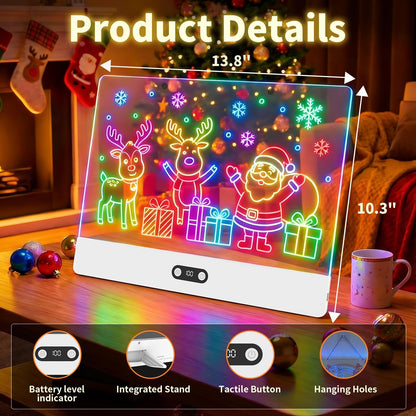 Rechargeable LED Drawing Board for Kids, 16" Light Up Acrylic Dry Erase Led Note Board with Stand, 11 Light Effects Drawing Tablet, Birthday Holiday Toy Gifts for Kids, 12 Markers (White)