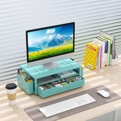 gianotter Monitor Stand Riser, Office Desk Shelf Organizer, Desk Organizer with Drawer and Pen Holder, 2-Tier Computer Stand, Office Organization (Ink)
