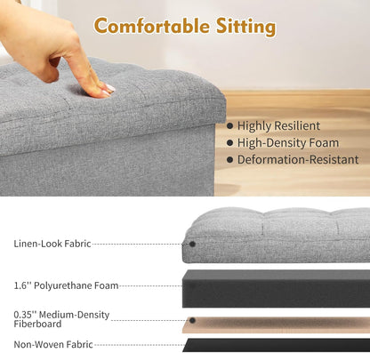 Storage Ottoman with Extra Thick Foam Padded Seat, Foldable Foot Rest Stool with Linen Fabric, 43L Ottoman with Storage Bench for Bedroom Living Room, Holds Up to 300lbs, 17x13x13in, Dark Gray