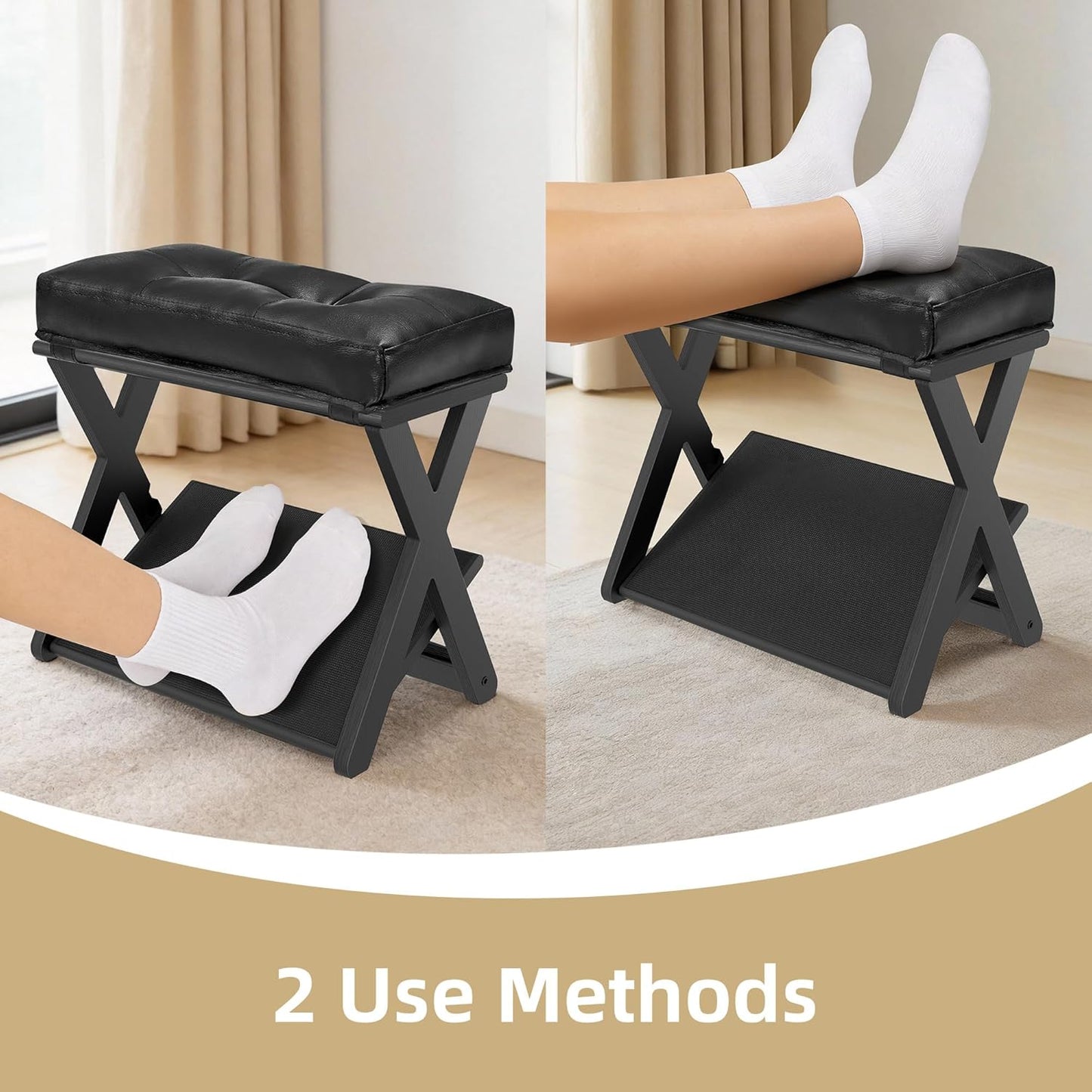 HOMELTSTBO Adjustable Foot Rest Under Desk, Wooden Double Step Footrest with 3 Height Options & Non-Slip EVA Surface, Ergonomic Foot Rest for Under Desk at Work, Enhances Posture,Home Office-Natural
