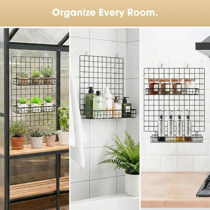 ANZOME 2 Pack 15.7 Inch Extra-Wide Hanging Wall Baskets, Sturdy Black Metal Wire Storage Basket, Fits Grid Panels with 1-2 Inch Spacing (Panel Not Included), Garage Craft Kitchen Pantry Wall Organizer