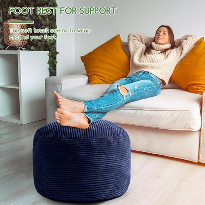HIGOGOGO Round Stuffed Pouf Ottoman, Corduroy Poufs with Foam Chunk Filling, Furry and Fluffy Pouf Foot Stool Storage Ottoman, 20 X 15 Floor Poufs Foot Rest for Living Room, Dark Grey