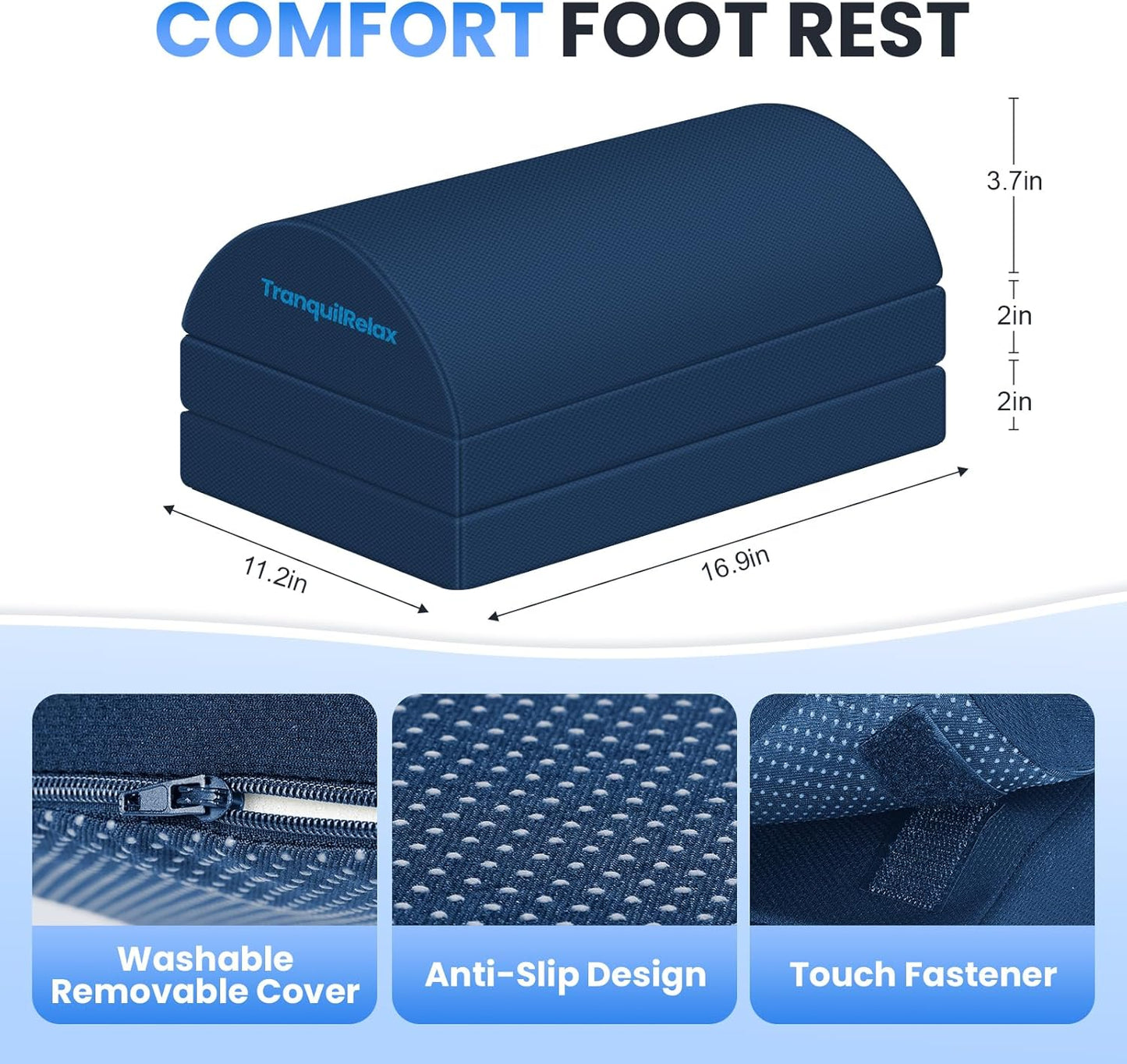 TranquilRelax Foot Rest for Under Desk at Work, Gaming Accessories Foot Stool with 3 Adjustable Heights & Washable Cover, Comfortable Office Desk Accessories, Footrest for Office, Home and Car (Black)