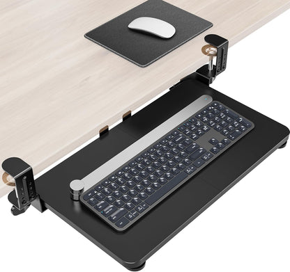 Ergonomic Mouse & Keyboard Tray Under Desk, Pull Out with Adjustable C-clamp, 20 (25.9 Including Clamps) x 11.8 Inch Slide Out Computer Keyboard Drawer Mouse Tray for Typing, Rustic Brown