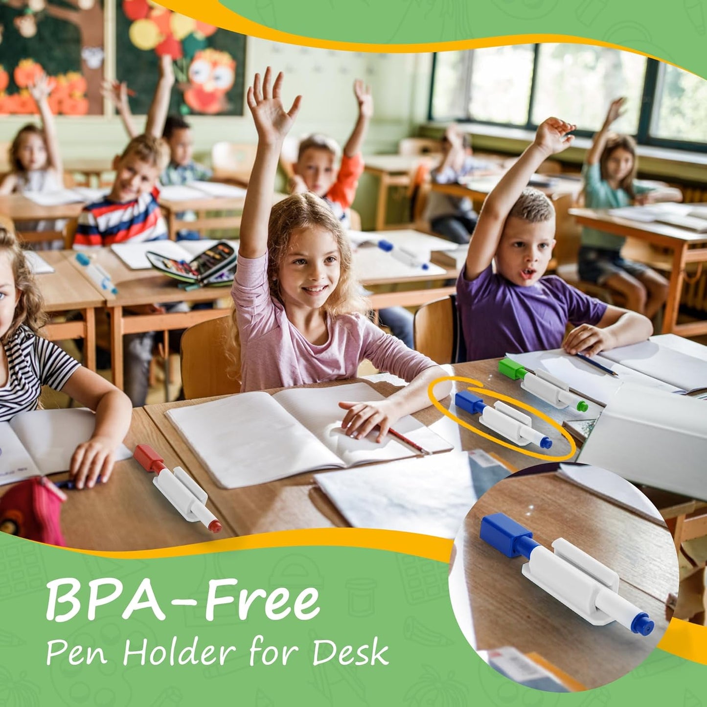 10 PCS Pen Holder for Desk, Adhesive Pen Holder for Classroom Clipboard Attachment, Silicone Pencil Holder & Marker Holder for School Office Desk Accessories,Teacher Supplies (Blue)