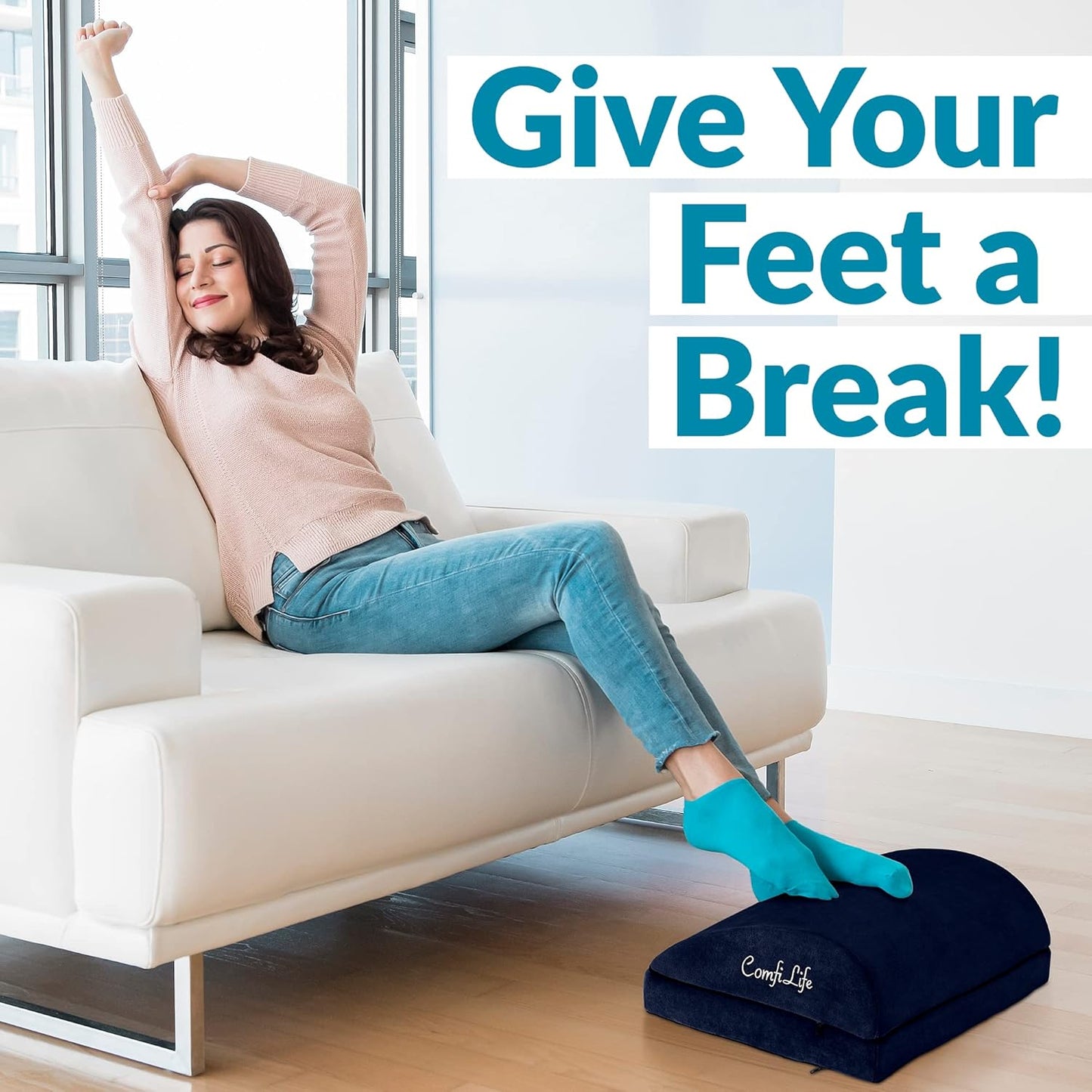 ComfiLife Foot Rest for Under Desk at Work – Adjustable Height Memory Foam Foot Stool for Under Desk, Office Chair & Gaming Chair – Ergonomic Footrest for Back & Hip Pain Relief (Black)