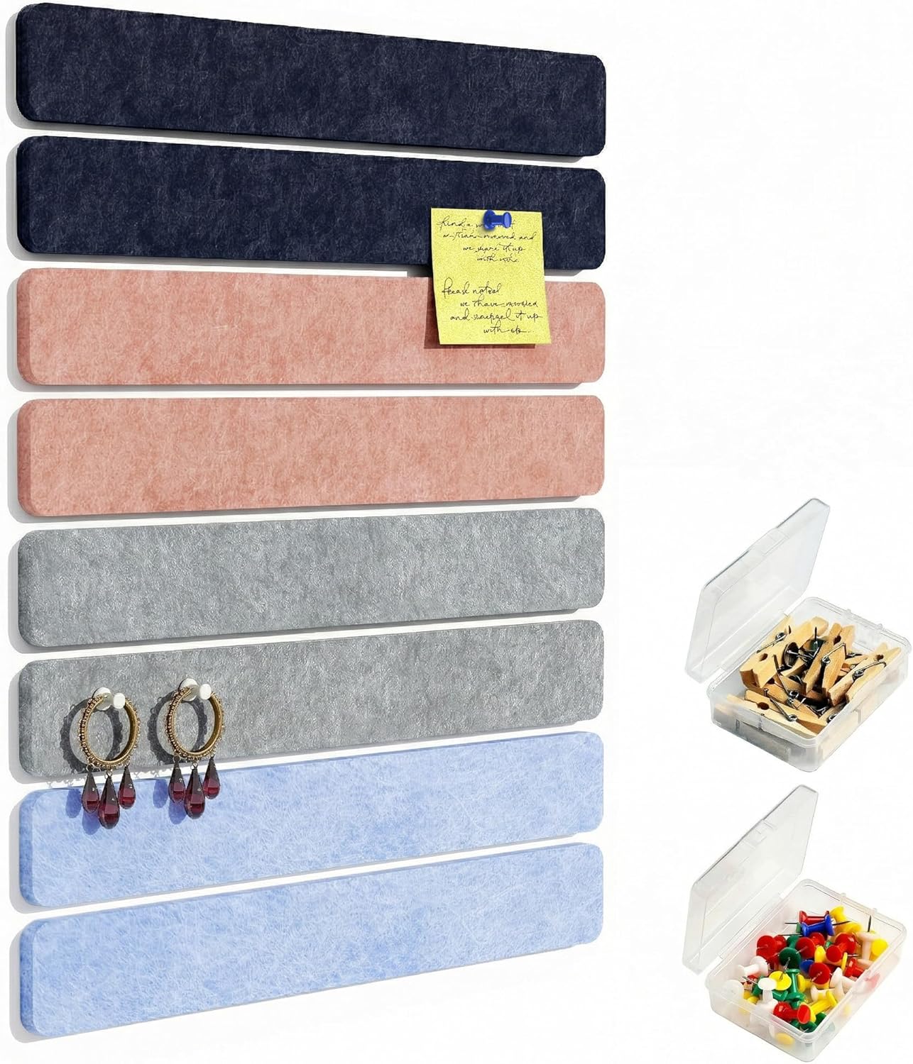 Cork Board for Walls - 8 Pack Felt Pin Board Bar Strips - Self-Adhesive Lightweight Bulletin Board - Cork Board for Office with 40 Push Pins No Damage for Wall