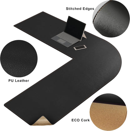 MAIDERN (51” + 51”) x 15.7” L Shaped Corner Desk Mat, Cork & Leather Reversible Desk Pad for Gaming Computer Office Home (Black) …