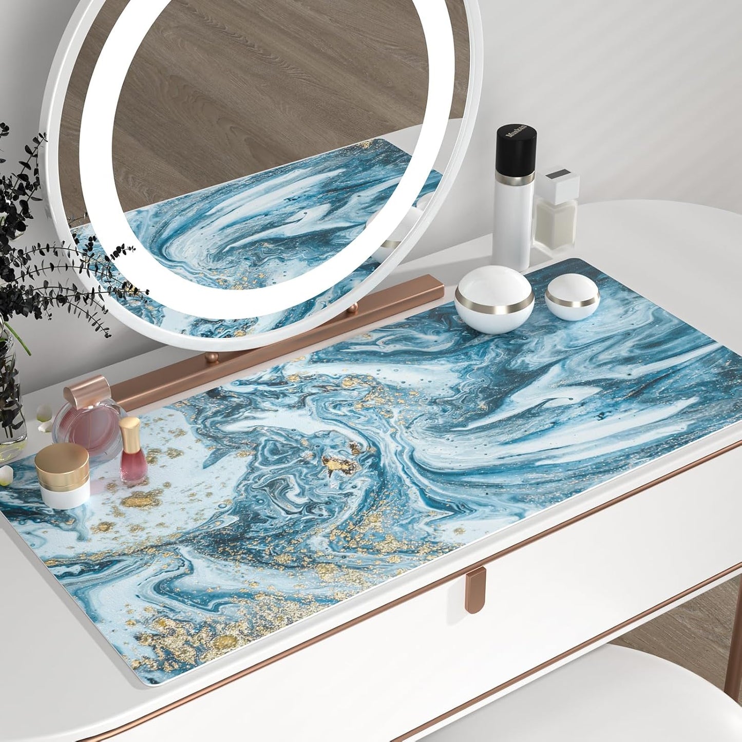 QIYI Large Mouse Pad, Cute Pink Desk Mat for Desktop, Women Girls PU Leather Desk Pad Waterproof Gaming Mousepad, Rose Gold Marble Computer Protector Writing Pad for School Office Home 31.5" x 15.7"