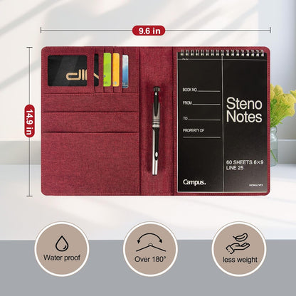 Journal Cover for Rocketbook Flip | 6"x9" Steno Pad Holder & Top Spiral Notebook Cover | Waterproof Folio with Pen Loop & File Pocket for A5, Executive Size Notebooks (Black)