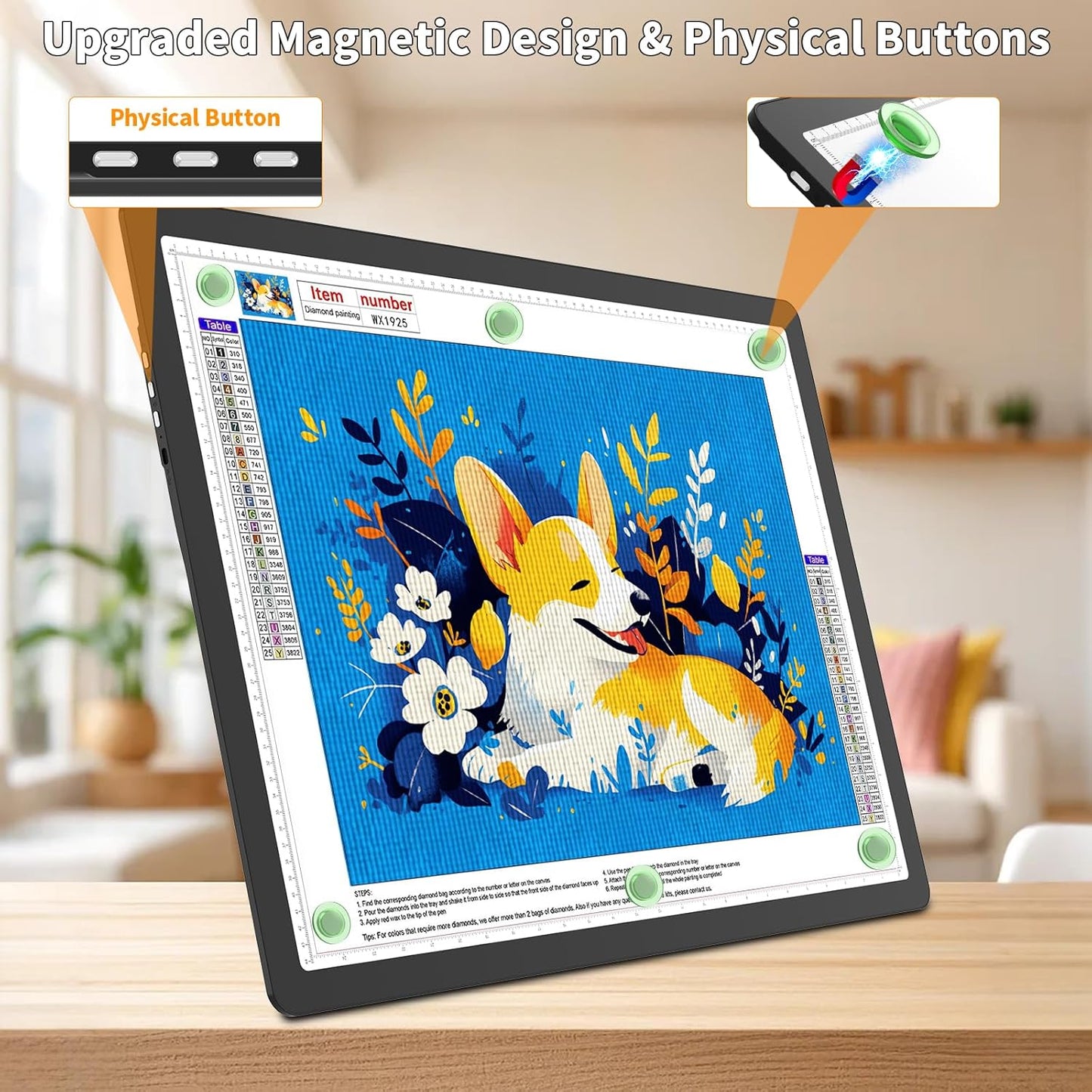 TOHETO Rechargeable A4 Light Board with Stand, Super Bright Magnetic Light Pad with Side Buttons, Wireless Light Box for Tracing and Drawing, Cordless LED Light Table for Diamond Painting, Sketching