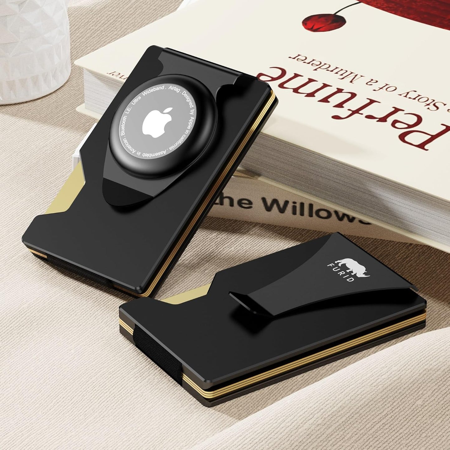 furid Airtag Wallet Men Slim: Metal Wallets with Airtag Holder, Air Tag Wallet for Men with 2 Money Clip Replaceable Gift Boxed
