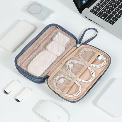 NISHEL Travel Cord Organizer Case, Double Layers Tech Electronic Bag, Essentials for Charger, Cable, Phone, Flash drive, Medium, Pink