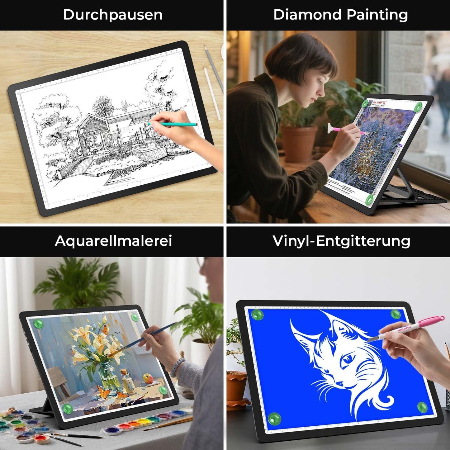 Zocelight Rechargeable A3 Light Board with Built-in Stand & Bag,Super Bright Magnetic Light Box for Tracing,Wireless Light Pad for Diamond Painting,Side Buttons,LED Light Table for Drawing,Sketching