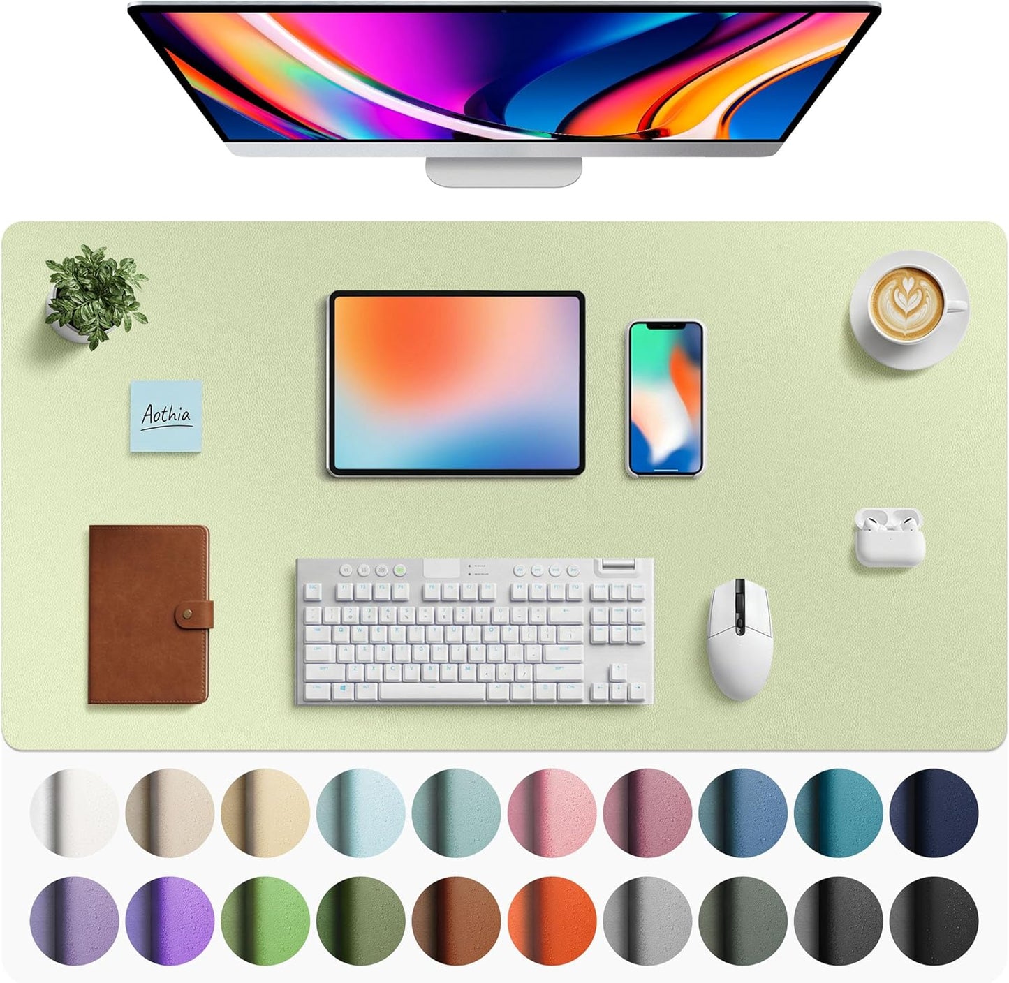 Aothia Non-Slip PU Leather Waterproof Laptop Desk Pad Protector, Blotter Mat, Writing and Mouse Pad for Office & Home, Beige, 23.6" x 13.7" - Colors A